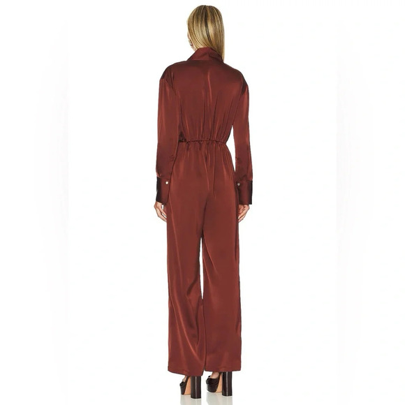 Line and Dot Giselle Jumpsuit Cinnamon Brown silky long sleeve 33603 - Picture 4 of 15
